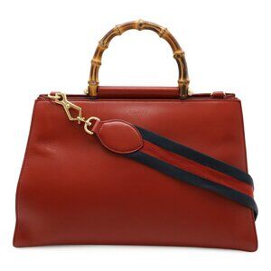 GUCCI Red Pearl Leather Bamboo Shoulder Bag